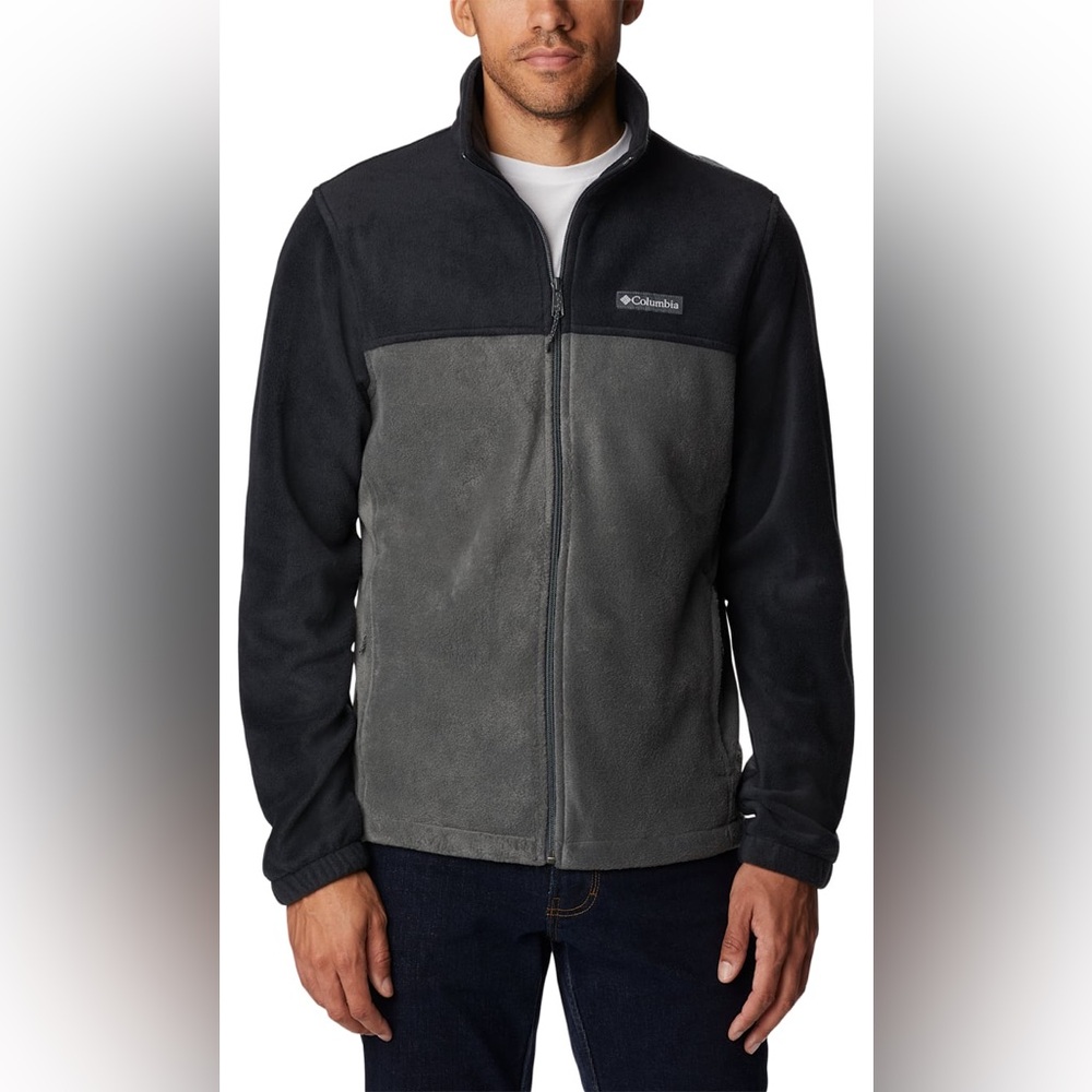 Columbia Steens Mountain Full Zip Fleece Jacket Black Grey Mens Large‎ WM3220
